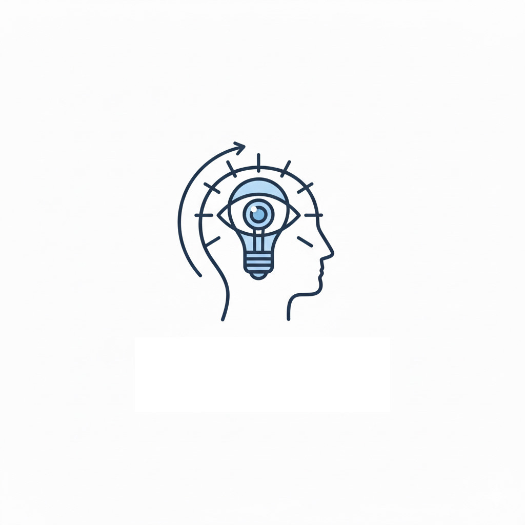 Minimal illustration of a human head with a lightbulb and eye symbolizing insight and creative thinking for Oratraex content