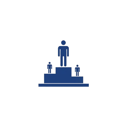 A podium with three figures standing at different levels, symbolizing ranking and achievement in an Oratraex-themed design