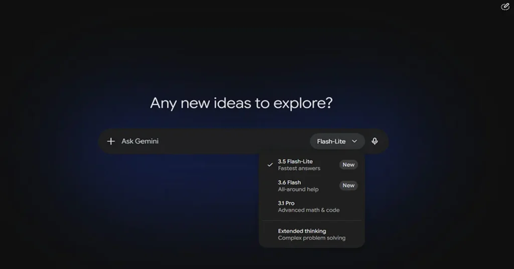 Gemini 3.5 Flash-Lite selected in Gemini app model picker for fast AI responses