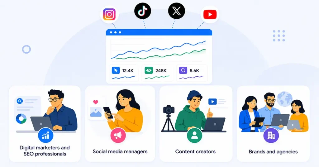 Google Search Console Adds Platform Properties for Social Media showing Instagram, TikTok, X, and YouTube analytics for marketers, creators, and agencies.