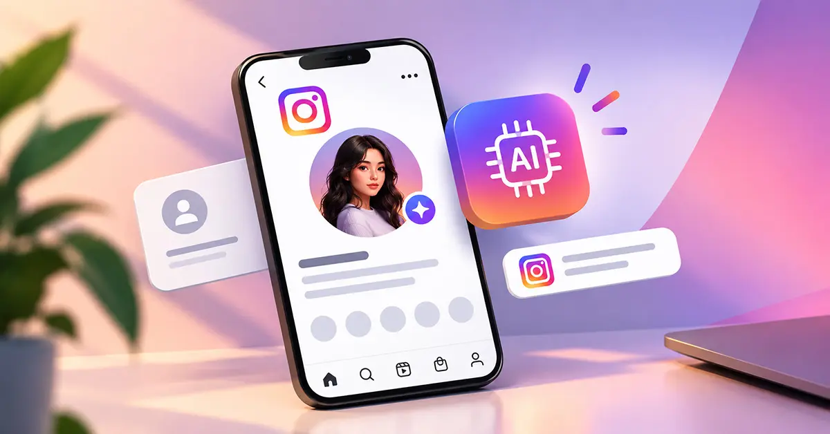 AI-generated profile Label on Instagram shown on a smartphone with an AI-generated profile.